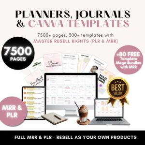 7500+ Pages PLR Canva Template Bundle, 200 Canva PLR Templates, Planners, Journals, Trackers, Printable, Master Resell Rights, PLR Products