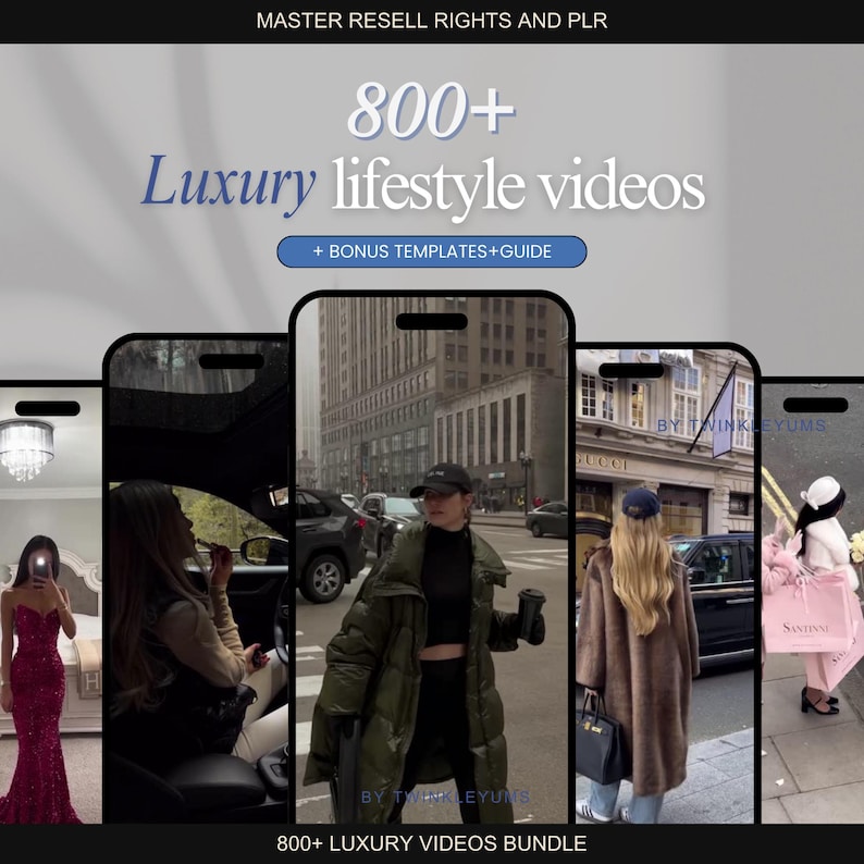 800+ Rich Luxury Women Reels Lifestyle Marketing Videos | Aesthetic Digital Reels for Instagram TikTok | MRR/PLR Resell Rights