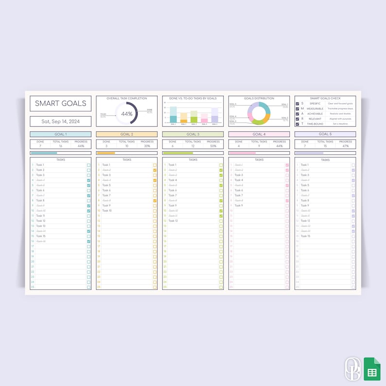 Smart Goals Tracker - Achieve Your Goals with Ease - Task Tracker - Google Sheets Template - Spreadsheet - Instant Download Smart Goals Tracker - Achieve Your Goals with Ease - Task Tracker - Google Sheets Template - Spreadsheet - Instant Download - Image 2