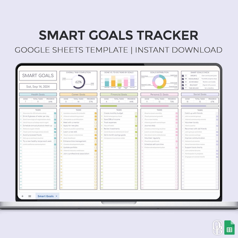 Smart Goals Tracker - Achieve Your Goals with Ease - Task Tracker - Google Sheets Template - Spreadsheet - Instant Download Smart Goals Tracker - Achieve Your Goals with Ease - Task Tracker - Google Sheets Template - Spreadsheet - Instant Download - Image 3
