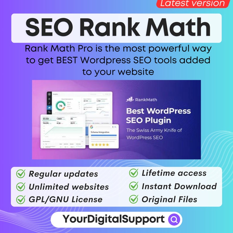 Rank Math Pro SEO plugin for WordPress | Lifetime Updates | Best WordPress SEO Plugin | GPL | Latest Version | RankMath Pro