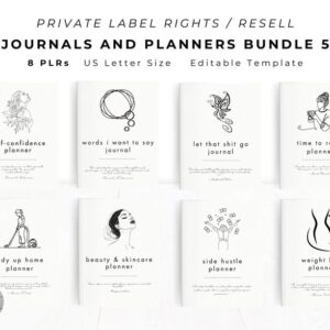 PLR / Resell Bundle 5 Journals and Planners for Commercial Use, PLR Bundle Best Seller, Editable and Printable Templates, KDP Interior