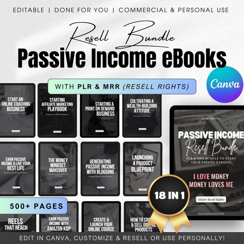 18 Ultimate Passive Income E-Books Master Resell Rights, Done For You Faceless Digital Products Bundle Resell As Your Own plr mrr DFY Guides