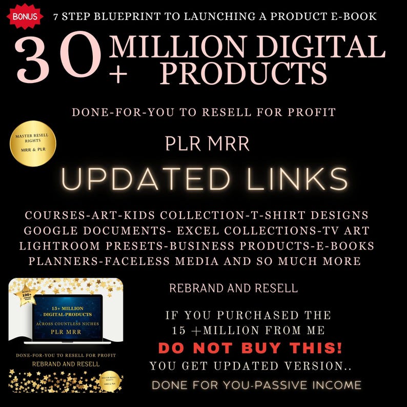 30+ Million Resell Digital Products Bundle Ideal for Passive Income, Featuring Private Label Rights & Master Resell Rights (MRR) (PLR)