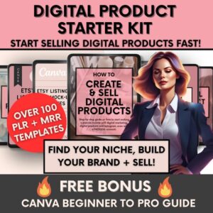 MRR Digital Product Starter Kit for Beginners,  Starter Kit, DFY Digital Product Bundle, PLR Canva Template Bundle, Make Passive Income