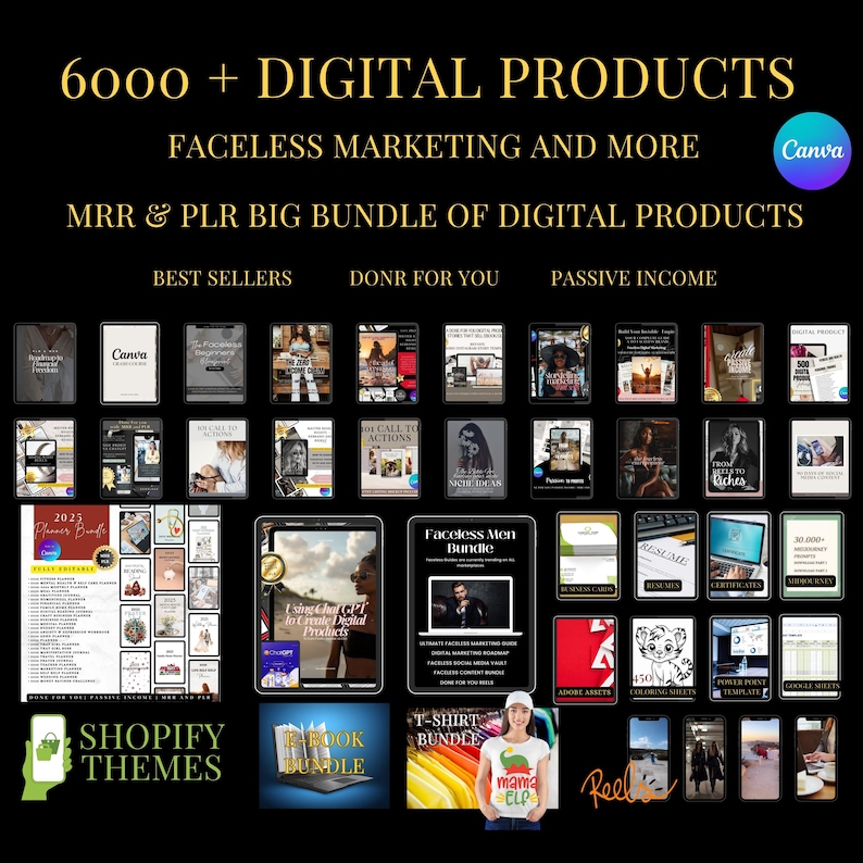 6000+ PLR MRR Digital Products Master Resell Rights Done For You Faceless Reels eBooks 2025 Planners Digital Marketing Ebooks Tshirt Designs