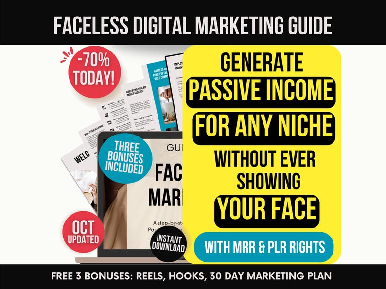 Faceless Digital Marketing Guide with MRR & PLR, Done for You Digital Marketing Course to Resell, Faceless Social Media Marketing Ebook Faceless Digital Marketing Guide with MRR & PLR, Done for You Digital Marketing Course to Resell, Faceless Social Media Marketing Ebook