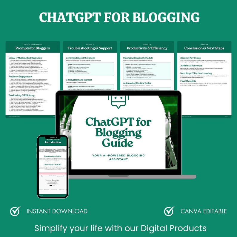 Chatgpt Prompts for Blogging, Content Creation Prompts, Seo & Keyword Optimization Prompts, Plr Digital Products Canva Template