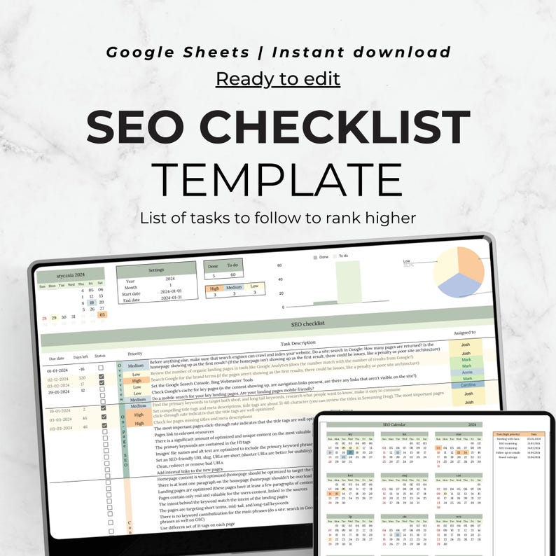 SEO Checklist Audit Template, Google Spreadsheet, Search Engine Optimization Website and E-commerce, Google Ranking Factors Audit